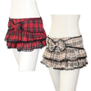 リボンフリルレースチェックミニスカート