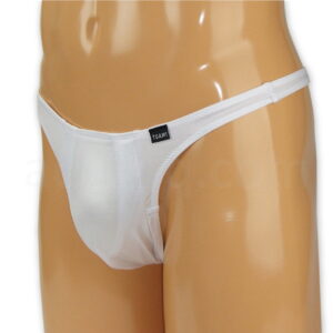 メンズ 光沢ストレッチ生地玉袋付きTバック Mホワイト