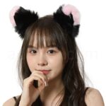 もふもふ耳カチューシャ 黒/ピンク